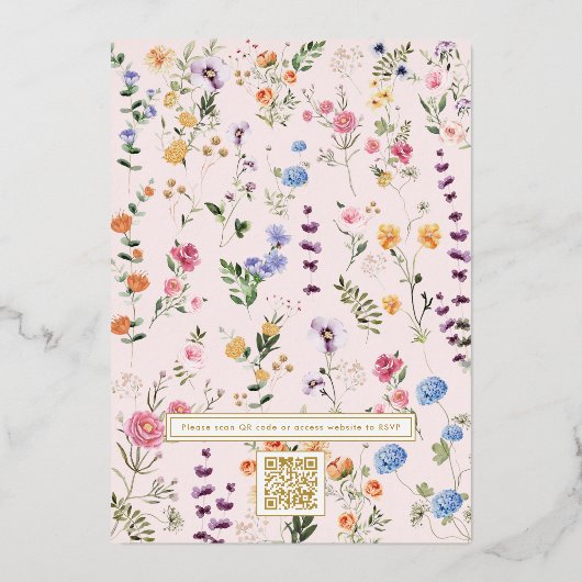 Kleurrijke Lente Wildflower Tuin QR Code Bruiloft Folie Uitnodiging (Achterkant)