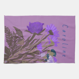 Kleurrijke  lentebloemen + aangepaste naam theedoek