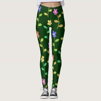 Kleurrijke lentebloemen groene leggings