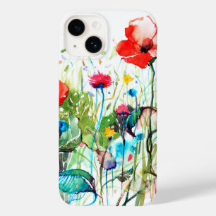 Kleurrijke lentebloemen & rode klaproos Waterverve Case-Mate iPhone 14 Hoesje