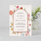 Kleurrijke lentebloemen Roos Gold Wedding Arch Folie Uitnodiging (Staand Voorkant)