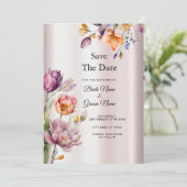 Kleurrijke lentebloemen slaan de datum op save the date (Staand voorkant)