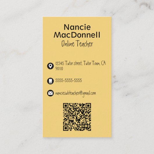 Kleurrijke leraar bijles Pen Patroon QR Code Visitekaartje (Achterkant)