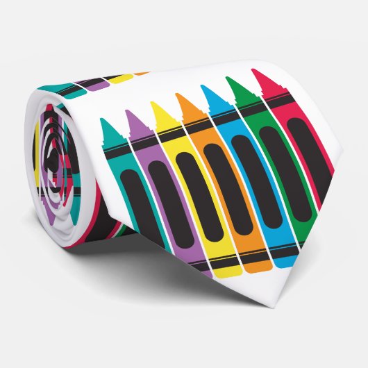 Kleurrijke Leraar Crayon School Patroon Retro Stropdas (Opgerold)