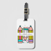 Kleurrijke leraar naam potlood cartoon bagagelabel (Voorkant (verticaal))