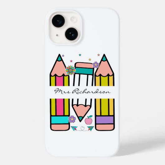 Kleurrijke leraar naam potlood cartoon Case-Mate iPhone case (Achterkant)