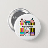 Kleurrijke leraar naam potlood cartoon ronde button 5,7 cm (Voorkant /achterkant)
