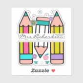 Kleurrijke leraar naam potlood cartoon sticker (Vel)