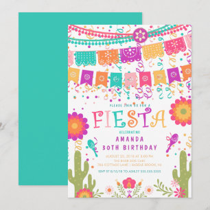 Kleurrijke Let's Fiesta verjaardagsfeestje uitnodi Kaart