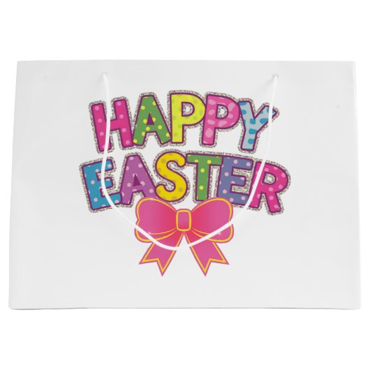 Kleurrijke Lettered Happy Easter Groot Cadeauzakje (Voorkant)