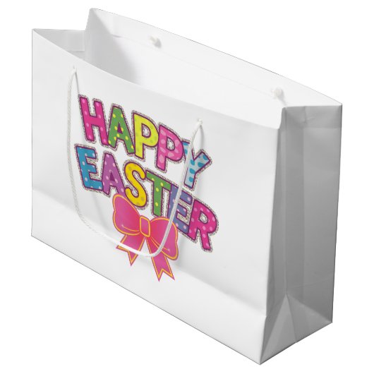 Kleurrijke Lettered Happy Easter Groot Cadeauzakje (Voorkant Gekanteld)