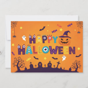 Kleurrijke Lettering Spooky Halloween Uitnodigen Kaart