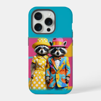 Kleurrijke leuke 1960's mod raccoons iPhone 15 pro hoesje
