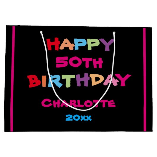 Kleurrijke Leuke Aangepaste Naam Jaar Datum Gelukk Groot Cadeauzakje (Achterkant)