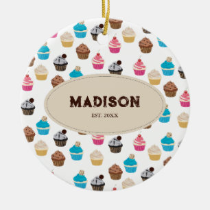 Kleurrijke Leuke Cupcakes Patroon Monogram Keramisch Ornament