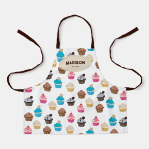 Kleurrijke Leuke Cupcakes Patroon Monogram Schort
