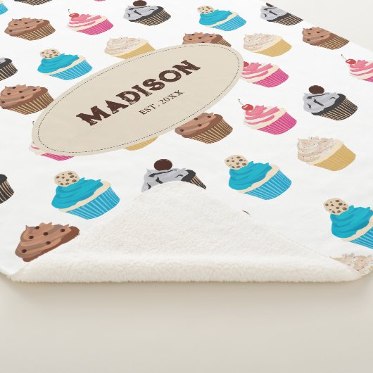 Kleurrijke Leuke Cupcakes Patroon Monogram Sherpa Deken (3/4)