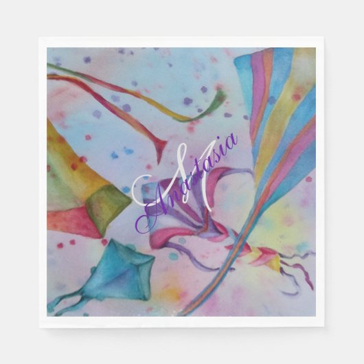 KLEURRIJKE LEUKE FLYING KITES MONOGRAM PARTY SERVETTEN (Voorkant)