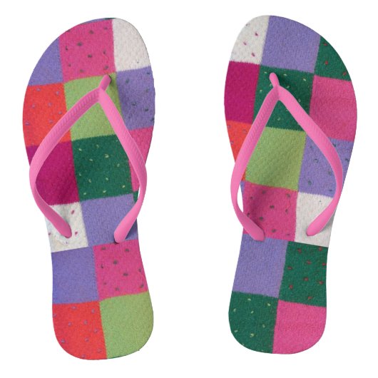 Kleurrijke leuke gebreide patchwork pleinen retro teenslippers (Voetbed)