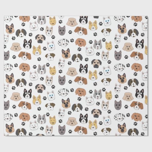 Kleurrijke Leuke Grappige Honden & Hond Paw Patroo Cadeaupapier (Vlak)