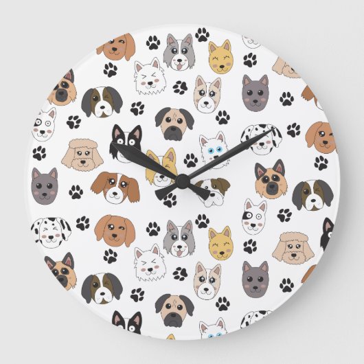 Kleurrijke Leuke Grappige Honden & Hond Paw Patroo Grote Klok (Voorkant)