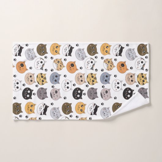 Kleurrijke Leuke Grappige Katten & Paw Patroon Bad Handdoek (Handdoek)