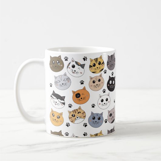 Kleurrijke Leuke Grappige Katten & Paw Patroon Koffiemok (Links)