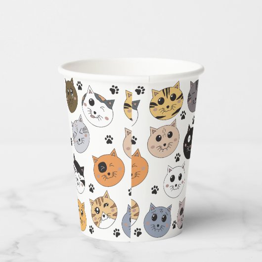 Kleurrijke Leuke Grappige Katten & Paw Patroon Papieren Bekers (Rechts)