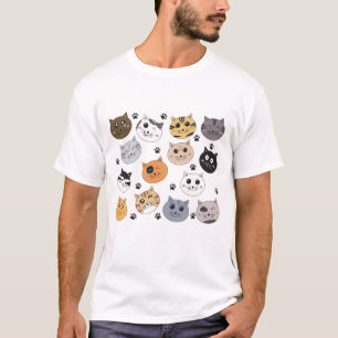 Kleurrijke Leuke Grappige Katten & Paw Patroon T-shirt
