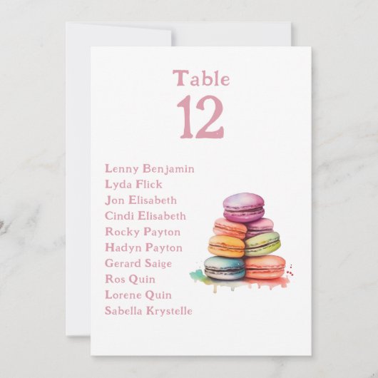 Kleurrijke leuke macarons Tafelnummer Zitenkaart (Voorkant)
