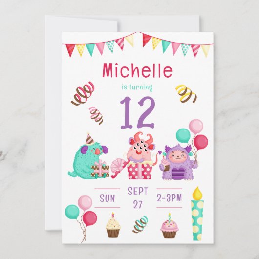 Kleurrijke Leuke Monster Verjaardag uitnodiging (Voorkant)