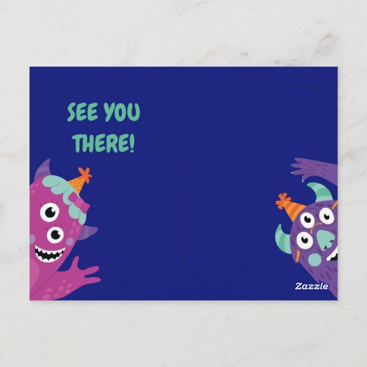 Kleurrijke Leuke Monsters Verjaardagsuitnodiging K Briefkaart (Achterkant)