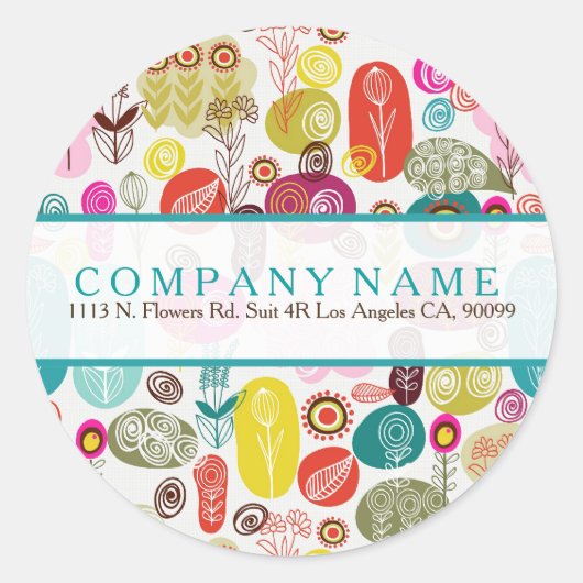 Kleurrijke Leuke Retro Bloemen Illustratiepatroon Ronde Sticker (Voorkant)