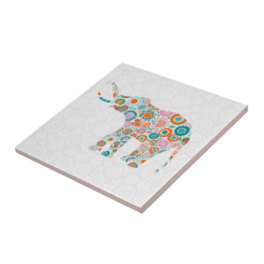 Kleurrijke Leuke Retro Bloemenolifant 4 Tegeltje (Zijkant)