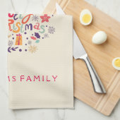 Kleurrijke Leuke Retro Holly Jolly Kerstmis Theedoek (Quarter Fold)