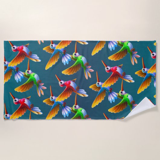 Kleurrijke levende vogels in de vlucht strandlaken (Voorkant)