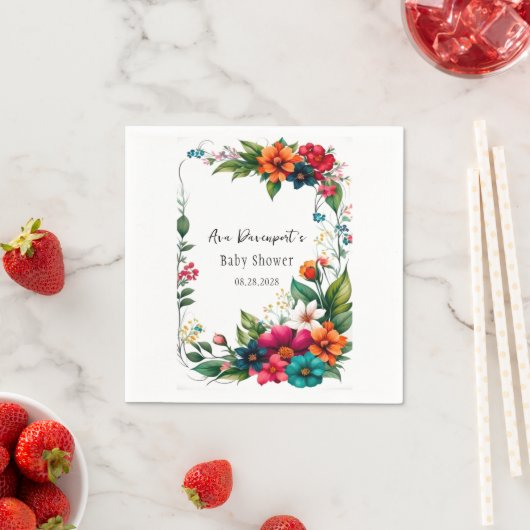 Kleurrijke levendige bloemen Baby in bloesemdouche Servet (Insitu)