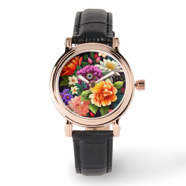 Kleurrijke levendige bloemen horloge (Voorkant)