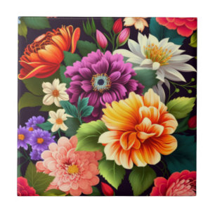Kleurrijke levendige bloemen tegeltje