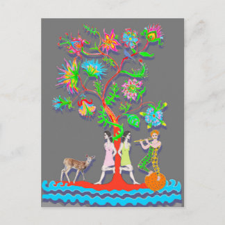 Kleurrijke Levendige Boom met Figuren Briefkaart