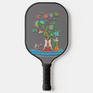 Kleurrijke Levendige Boom met Figuren Pickleball Paddle