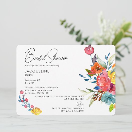 Kleurrijke Levendige Lente Bloemachtige Bruids Bru Kaart (Staand voorkant)