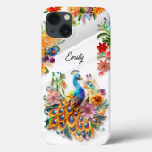 Kleurrijke levendige pauw & bloemen op maat Case-Mate iPhone case (Achterkant)