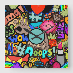 Kleurrijke levendige Pop-Art Bedroom Fun Wall Cloc Vierkante Klok