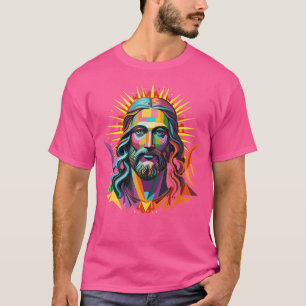 Kleurrijke levendige psychedelische Jesus Christel T-shirt