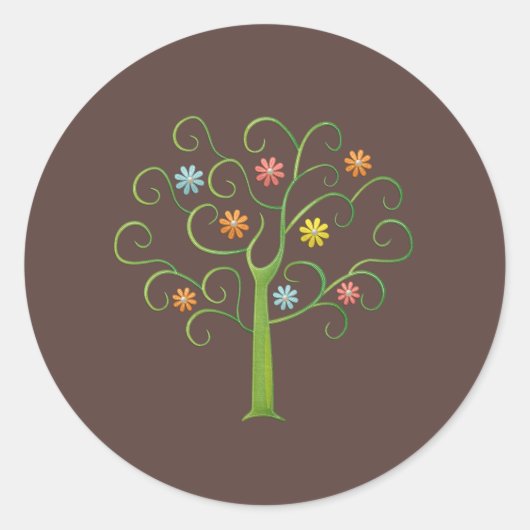 Kleurrijke levensboom ronde sticker (Voorkant)