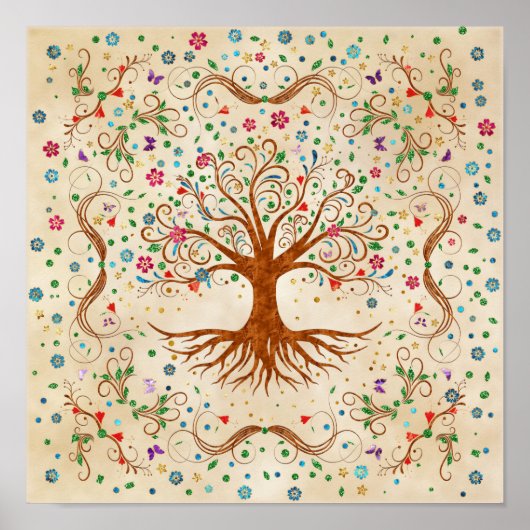 Kleurrijke levensboom - Yggdrasil Poster (Voorkant)