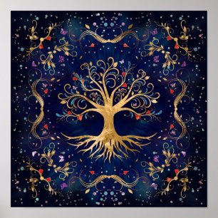 Kleurrijke levensboom - Yggdrasil Poster