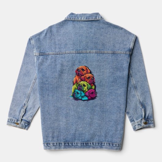 Kleurrijke LGBT Pride Puggle Dog Pile Denim Jacket (Achterkant)