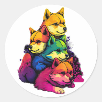 Kleurrijke LGBT Pride Shiba Inu Hond Stapel Kopie Ronde Sticker
